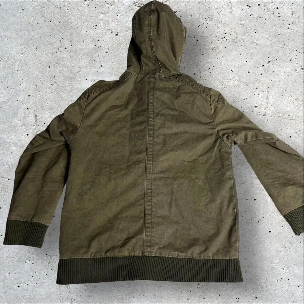 y2k Old Navy Military Jacket Hooded Green Lined  Full Zip Snap Pockets Size‎ L